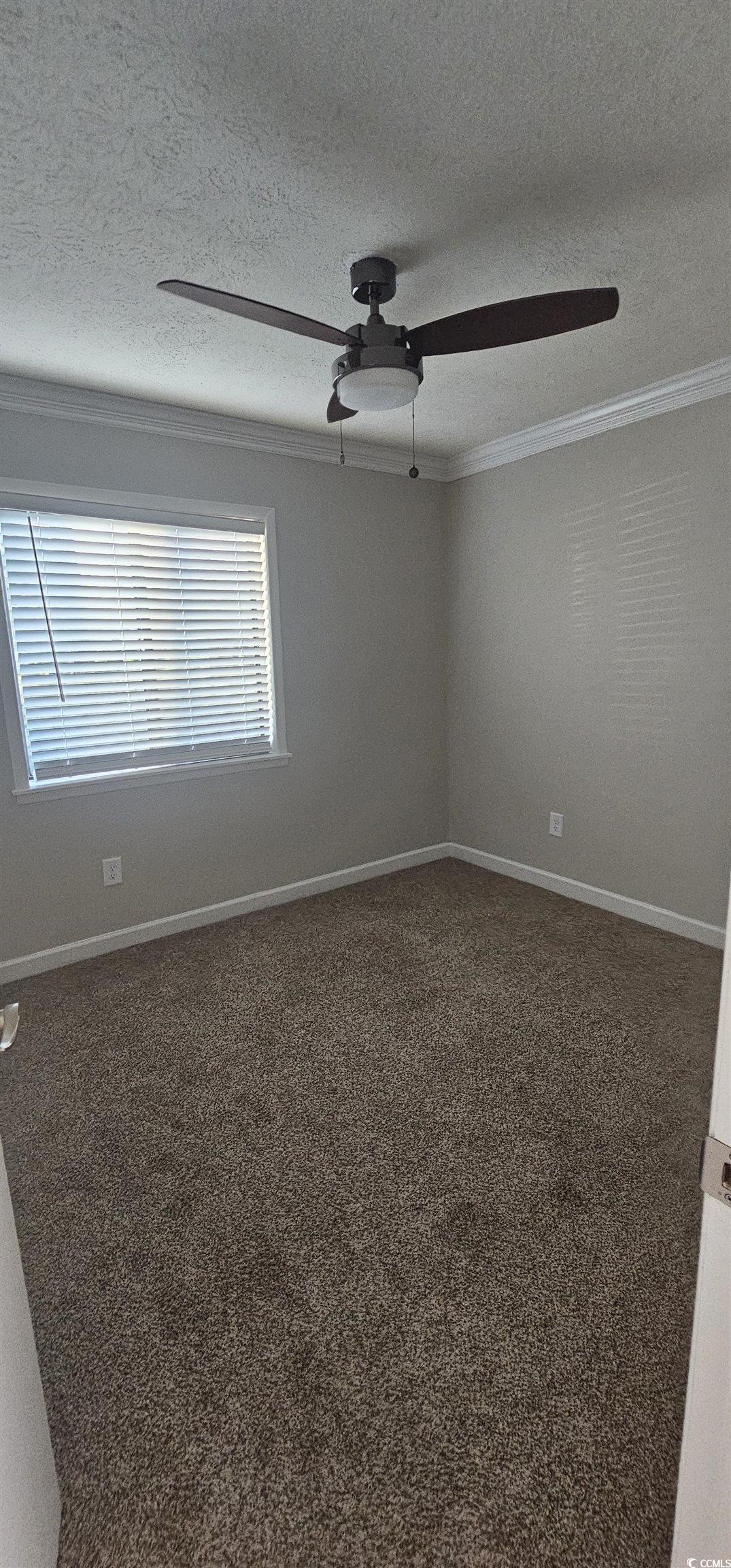 615 Carter Lane, Unit A1 Conway, SC 29526 - Photo 22 of 24 Empty room with dark carpet, a textured ceiling, and crown molding