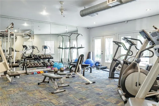 a view of a room with gym equipment