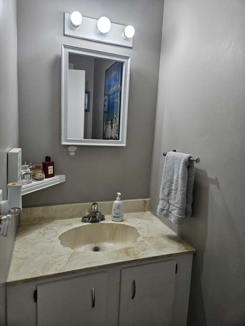 441 Commanche Trail Wheeling, IL 60090 - Photo 21 of 26 a bathroom with a granite countertop sink and a mirror