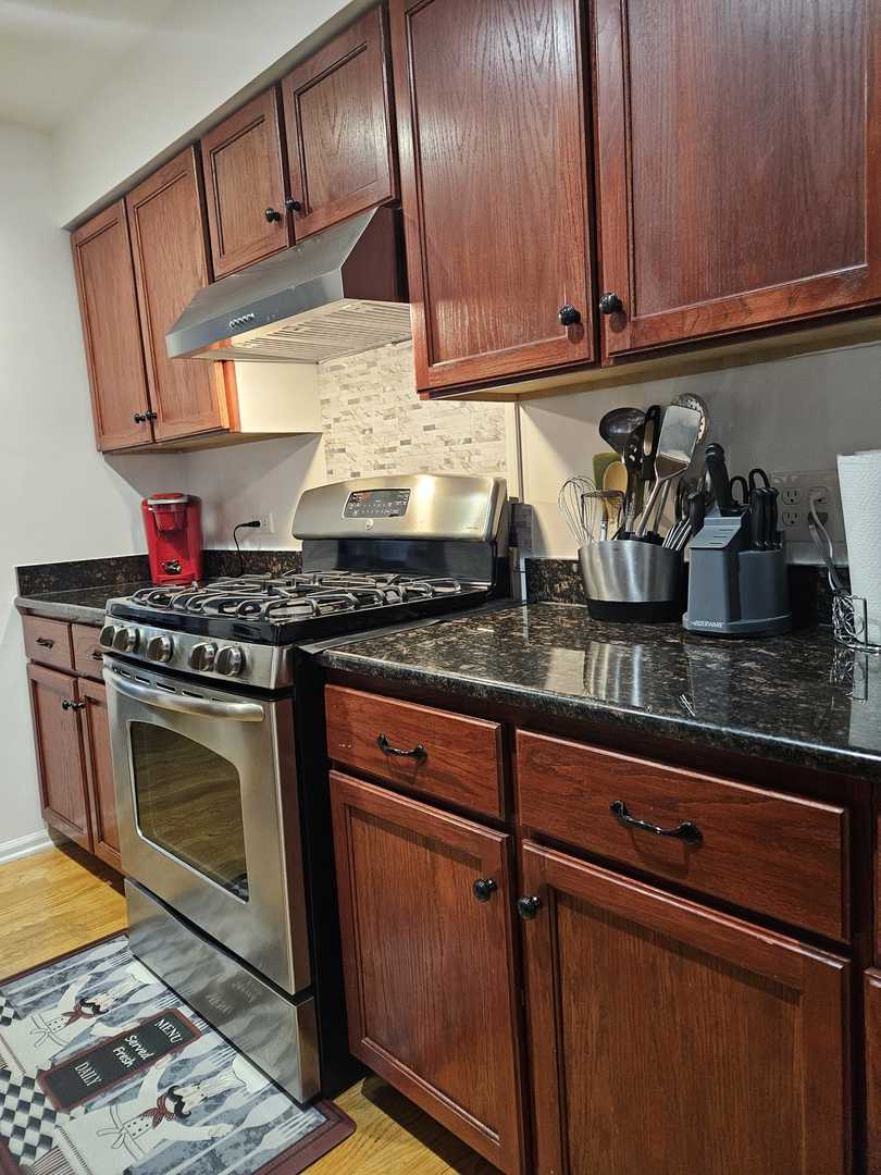 441 Commanche Trail Wheeling, IL 60090 - Photo 4 of 26 a kitchen with granite countertop stainless steel appliances a stove a sink and cabinets