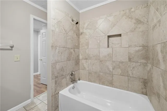 a bathroom with a bathtub