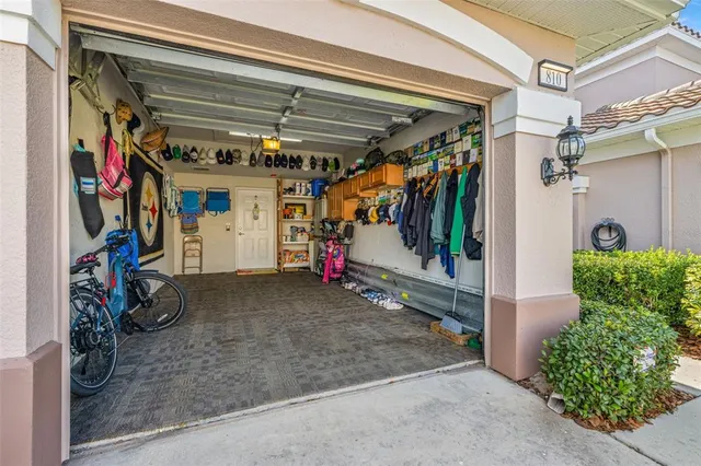 a view of a garage with couch