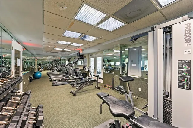 a view of a room with gym equipment