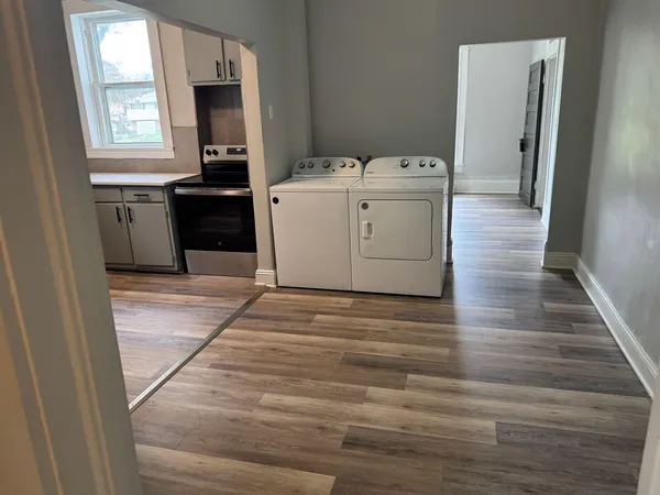 a room with a washer and dryer