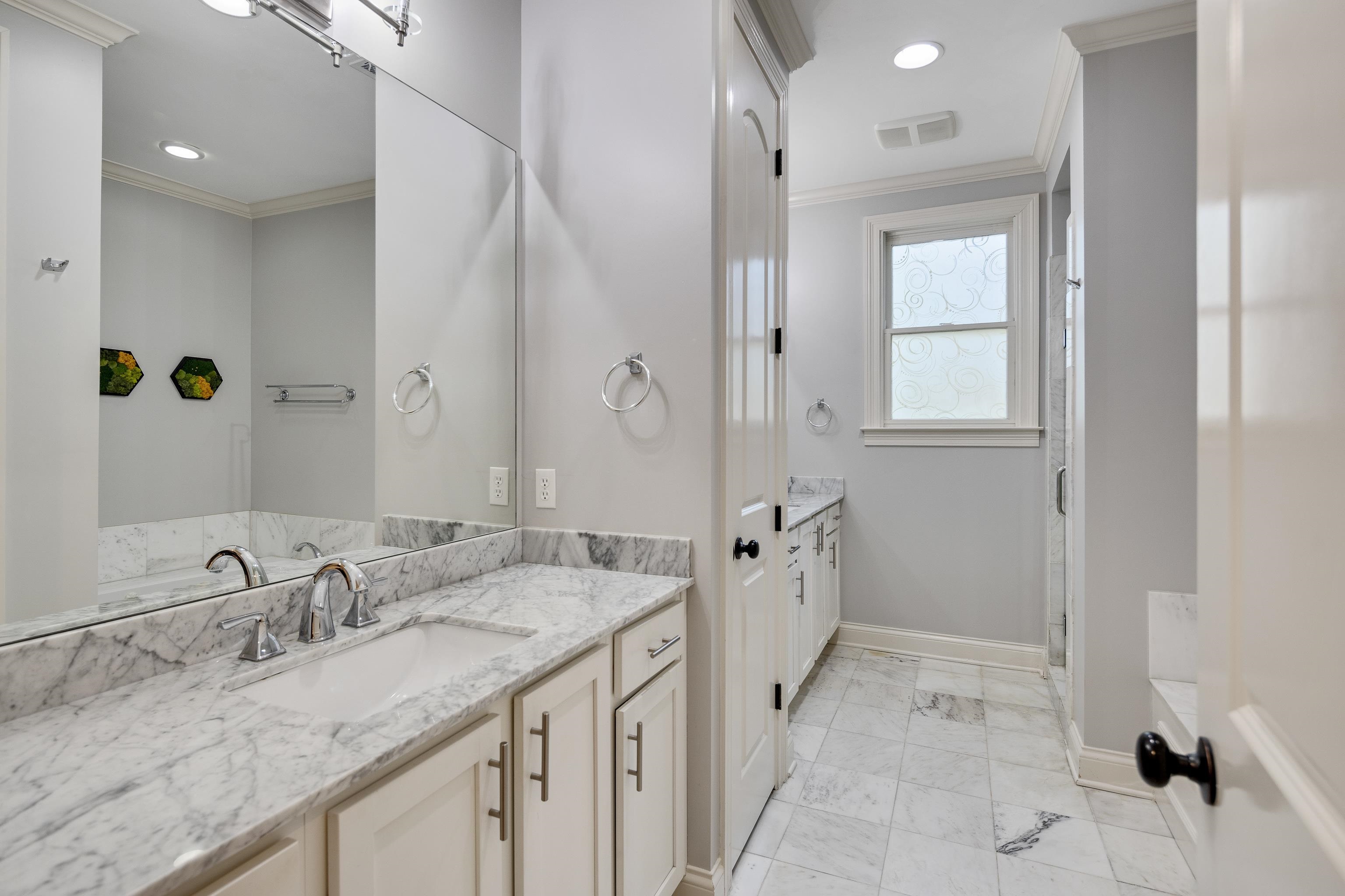 237 Windover Road Memphis, TN 38111 - Photo 21 of 37 Full bath featuring ornamental molding, vanity, a stall shower, recessed lighting, and a garden tub