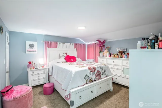 a bedroom with a bed and a dresser