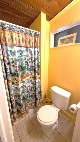 a white toilet sitting next to a shower curtain