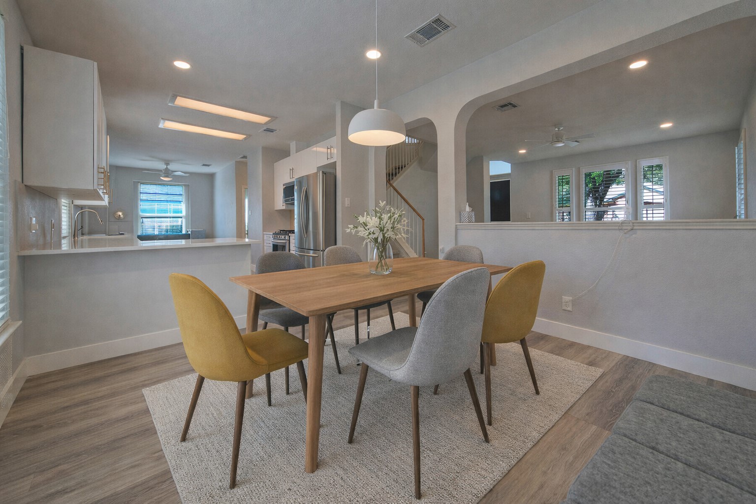 4518 Tello Path Austin, TX 78749 - Photo 6 of 26 Ai - Dining room with a ceiling fan, light wood-style flooring, and recessed lighting