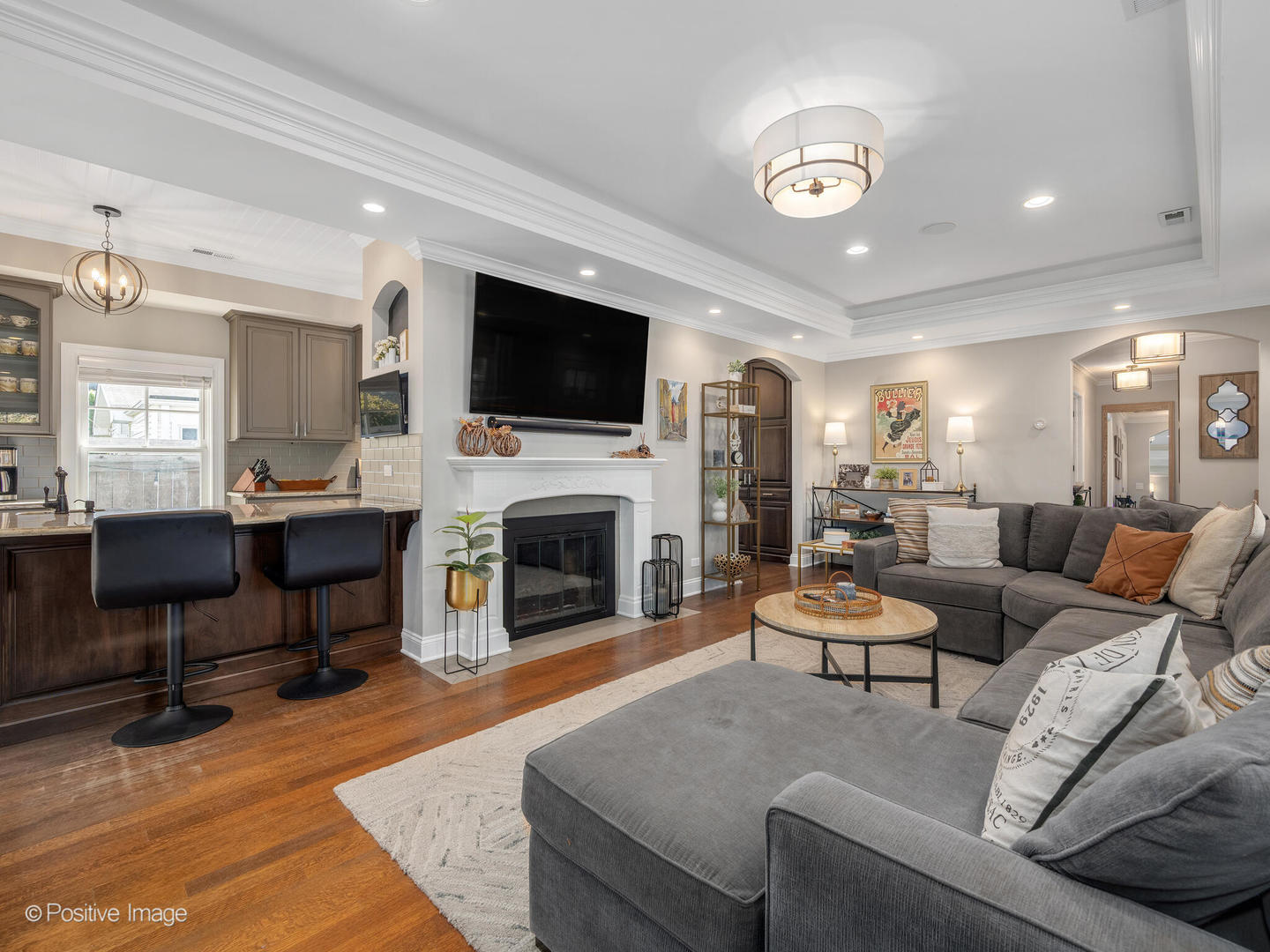 448 West Vallette Street Elmhurst, IL 60126 - Photo 5 of 30 a living room with fireplace furniture and a flat screen tv