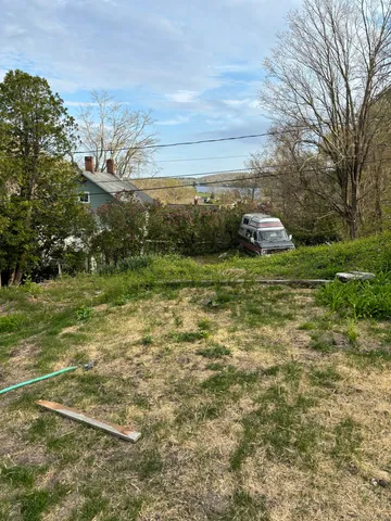 a view of a field with an trees