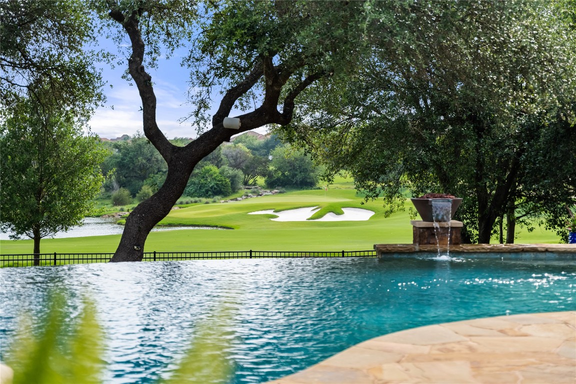 a view of a park with large trees