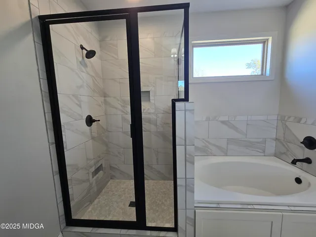 a bathroom with a bathtub