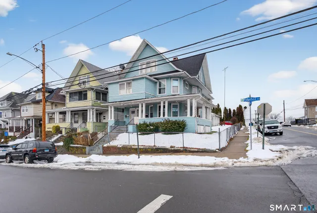 a front view of a building with street
