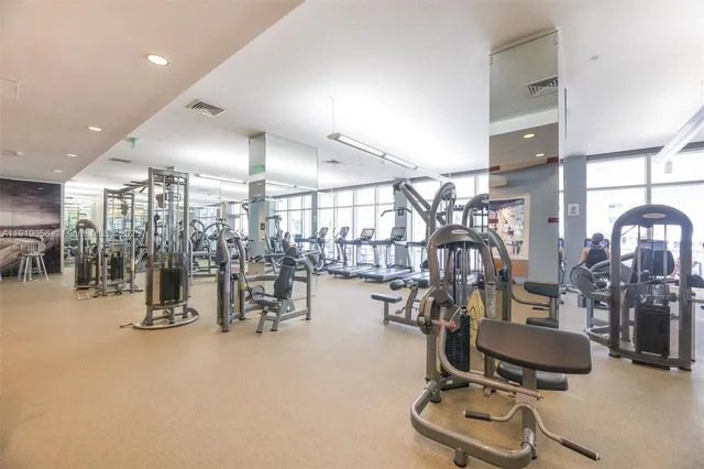 a view of a room with gym equipment