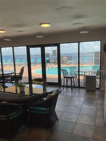 a lobby with furniture