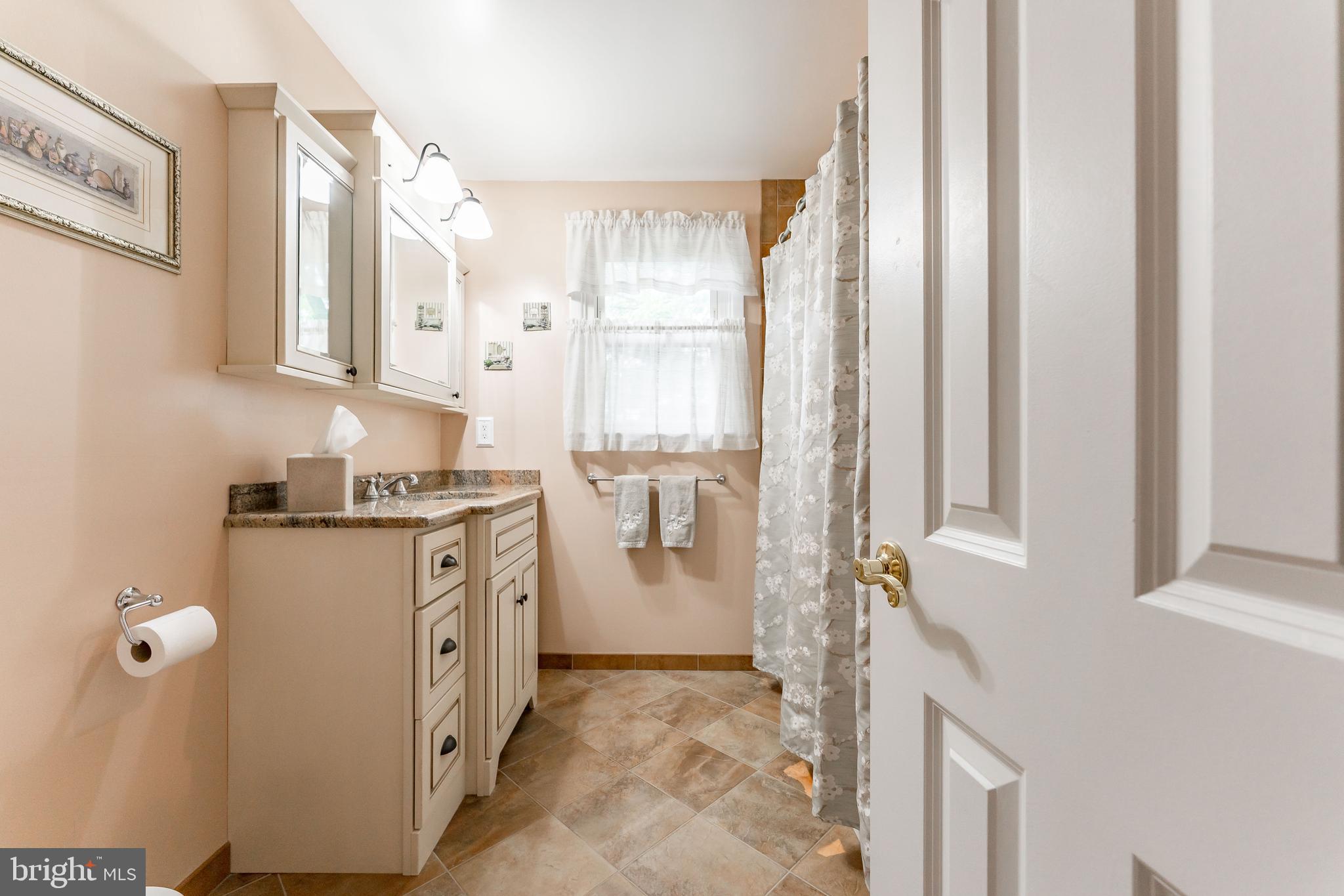 209 Beechtree Drive Broomall, PA 19008 - Photo 50 of 61 a bathroom with a granite countertop sink a toilet and a shower