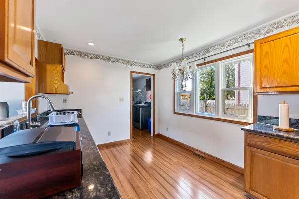 a hallway with a large window