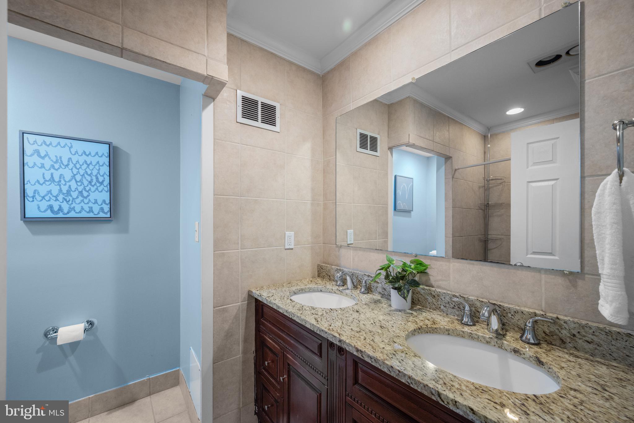 17 West Fort Avenue Baltimore, MD 21230 - Photo 22 of 43 a bathroom with a granite countertop sink and a mirror
