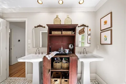 a view of outdoor space with trees all around