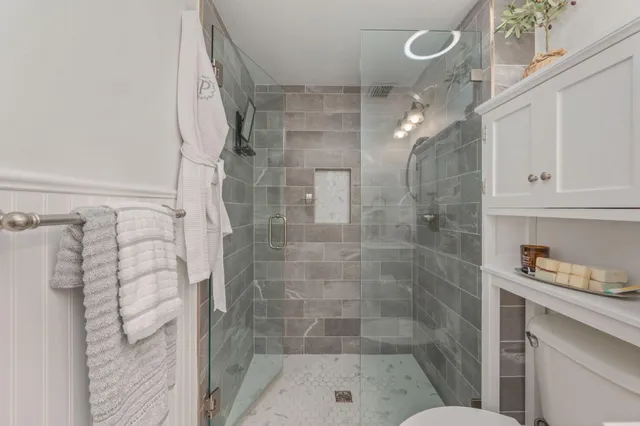 a bathroom with a shower