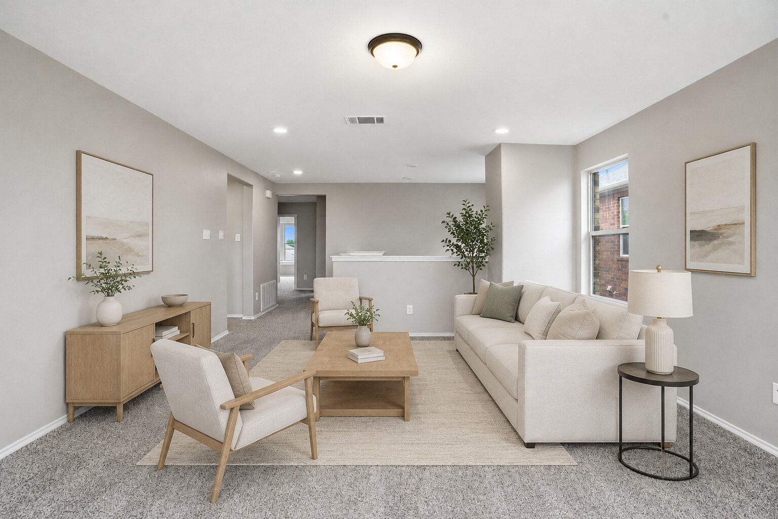 670 Landon Samuel Loop Pflugerville, TX 78660 - Photo 12 of 22 Upper-level living area featuring neutral-toned walls, recessed lighting, and soft gray carpet