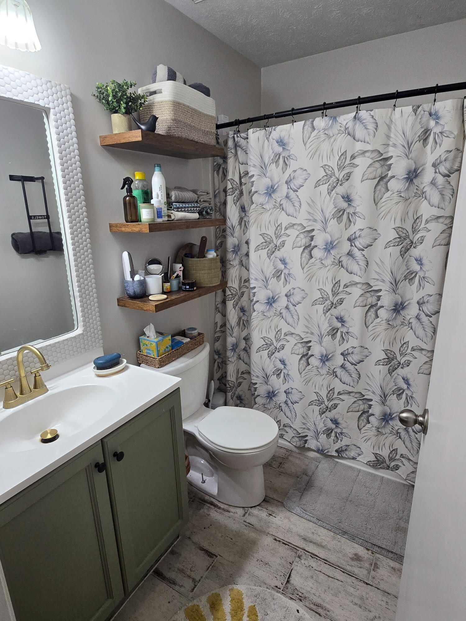 696 Phillips Drive Freeport, FL 32439 - Photo 23 of 49 a bathroom with a sink a toilet and a shower curtain