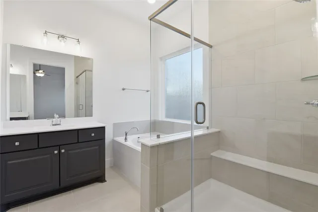 a bathroom with a white bath tub