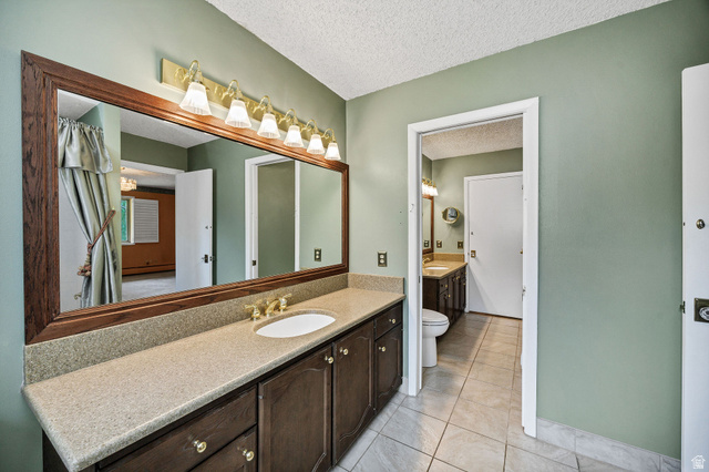 1365 Sumac Drive Logan, UT 84321 - Photo 29 of 66 Bathroom vanity featuring a single sink, gold-finish faucet, and a speckled countertop