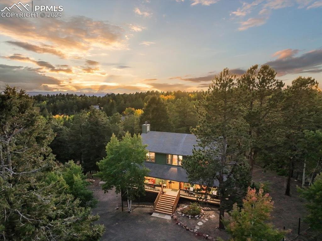 123 Maroon Lake Circle Divide, CO 80814 - Photo 1 of 47 a view of a terrace with a garden and bench