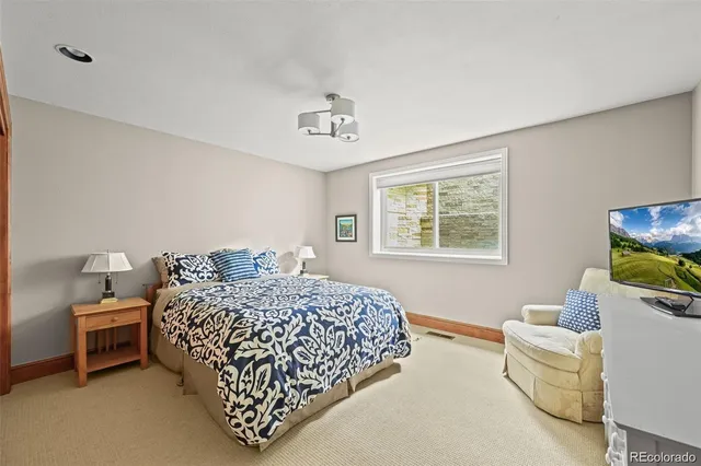 a bedroom with a bed and a couch