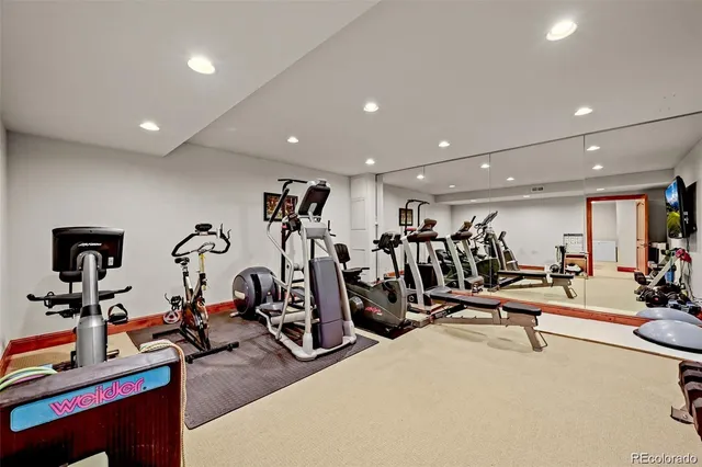 a view of a room with gym equipment