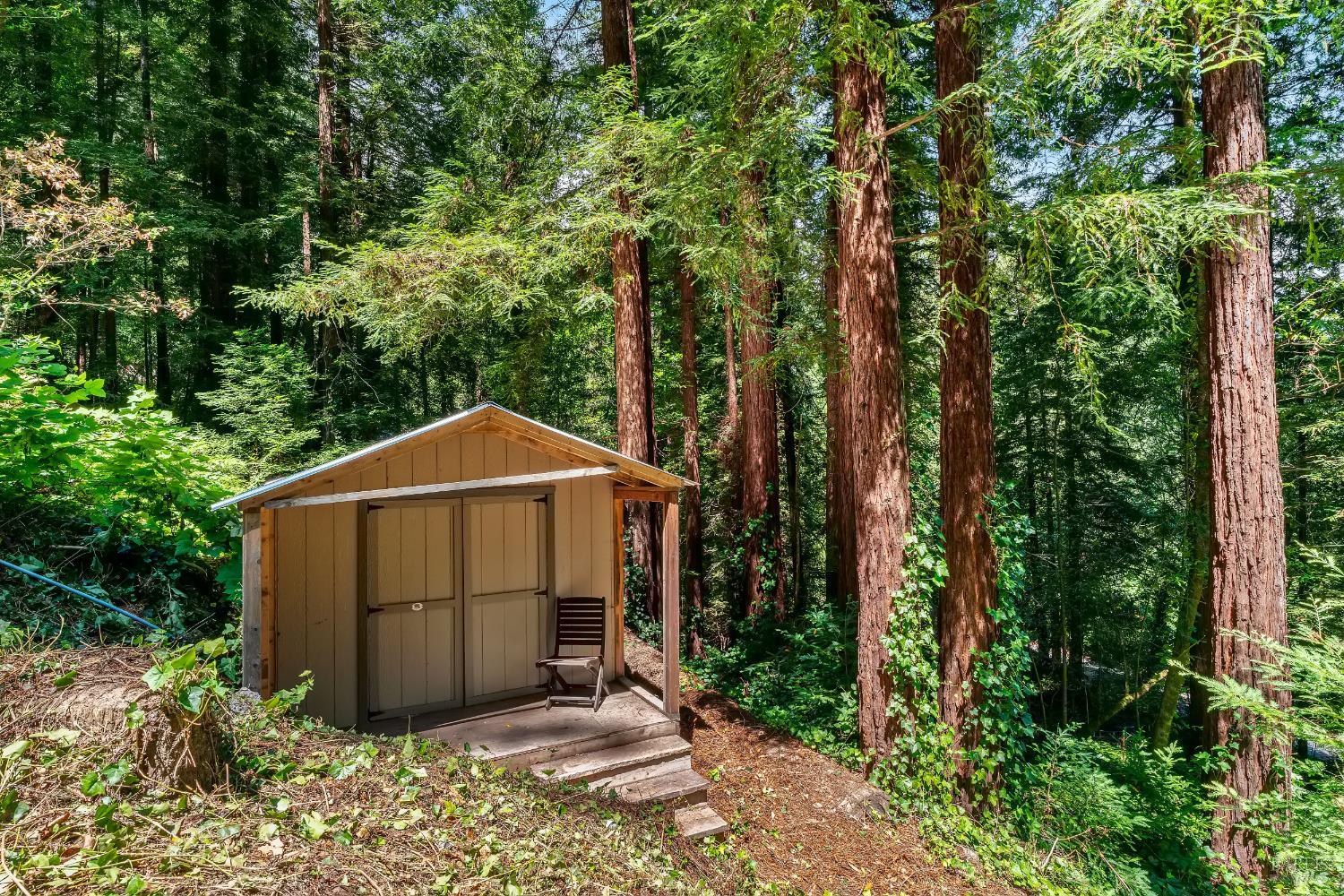 18475 Old Monte Rio Road Guerneville, CA 95446 - Photo 27 of 64 Big sheet-rocked storage shed/workshop/studio with potential to add on-demand water heater and compost toilet