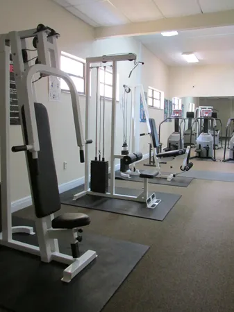a view of a room with gym equipment