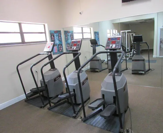 a view of a room with gym equipment