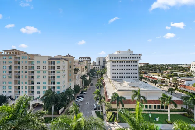 a city view with tall buildings