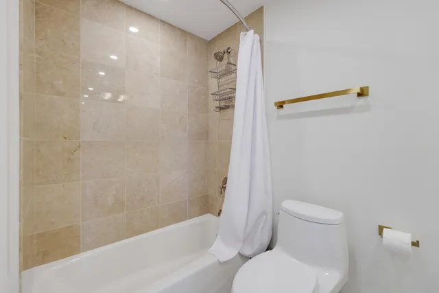 a bathroom with a toilet and a bathtub