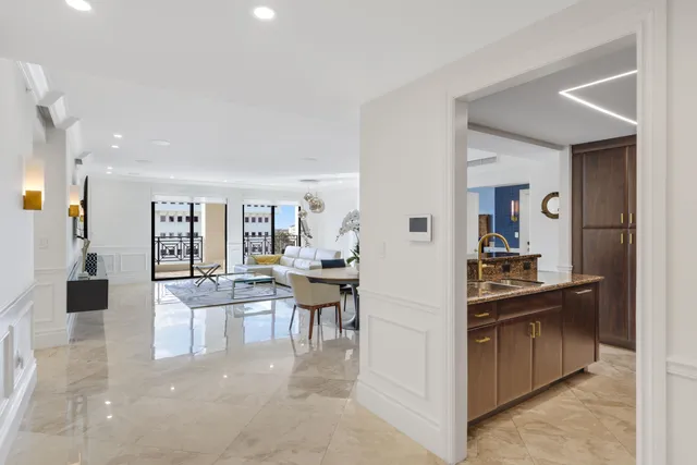 a view of a kitchen and dining area