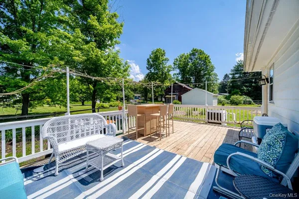 a view of a patio with couches chairs and a potted plant
