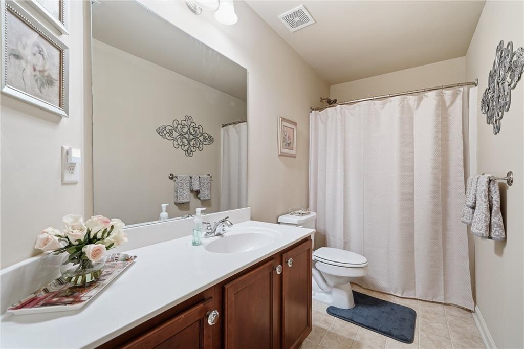 608 Myers Gate Road Ball Ground, GA 30107 - Photo 25 of 31 a bathroom with a sink a toilet and shower curtain