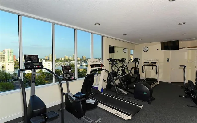a view of a room with gym equipment