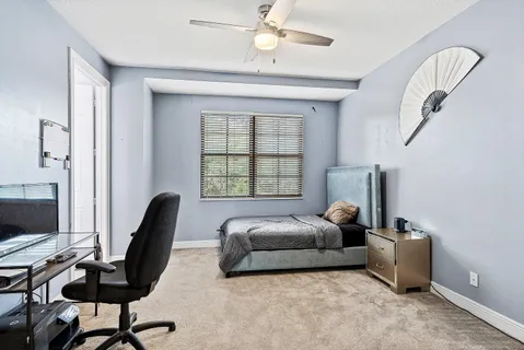a front view of a house with a yard and palm tree