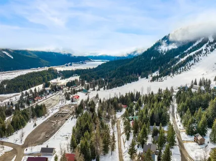 a view of a lake with a city