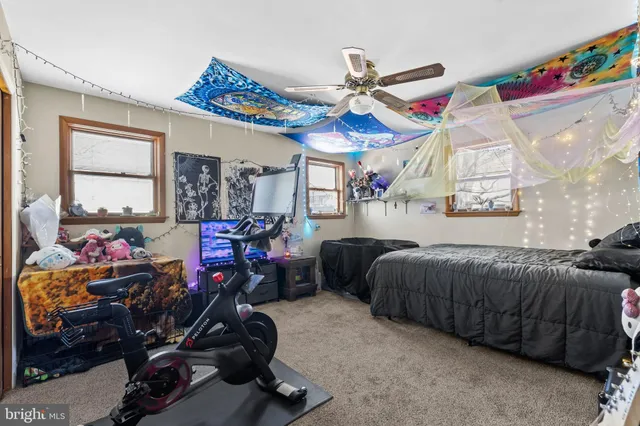 a bedroom with a bed and dresser