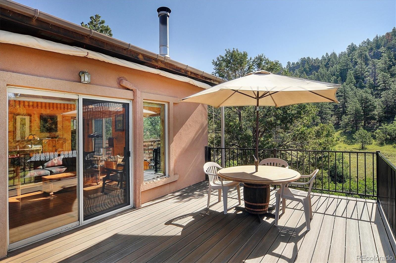 1111 Red Feather Road Cotopaxi, CO 81223 - Photo 25 of 37 a patio with wooden floor table and chairs