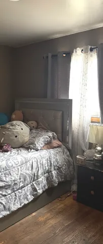 a room with a chandelier