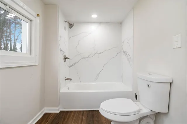 a bathroom with a toilet and a bathtub
