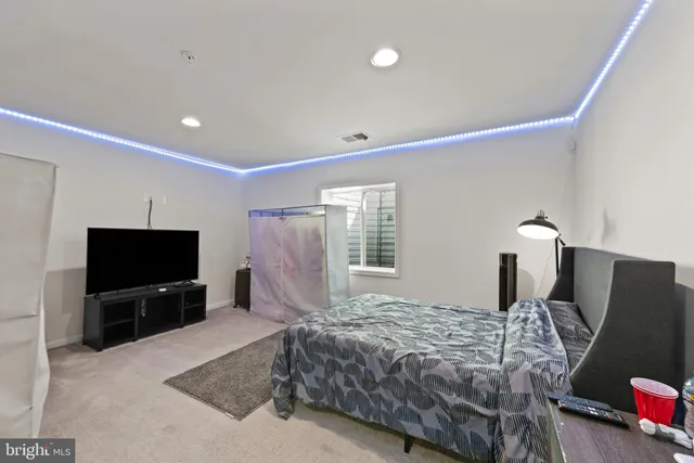 a bed room with a bed and a television
