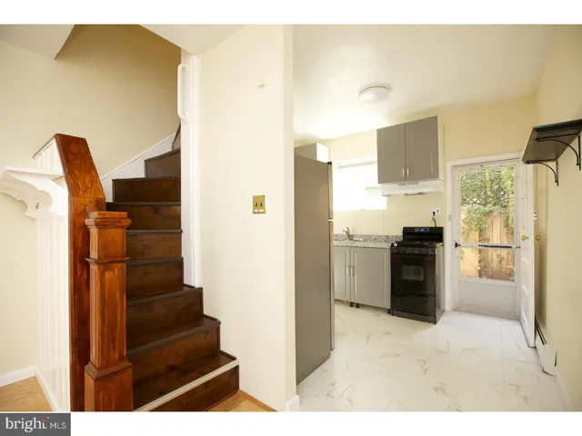 a kitchen with a refrigerator and a stove