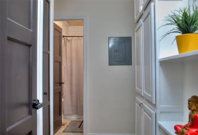 a bathroom with a bathtub