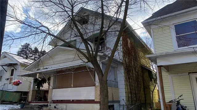 a view of a street with buildings